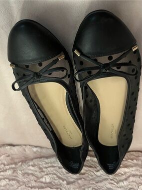 Ann Taylor Black Polka Mesh Ballet Flats with Bow